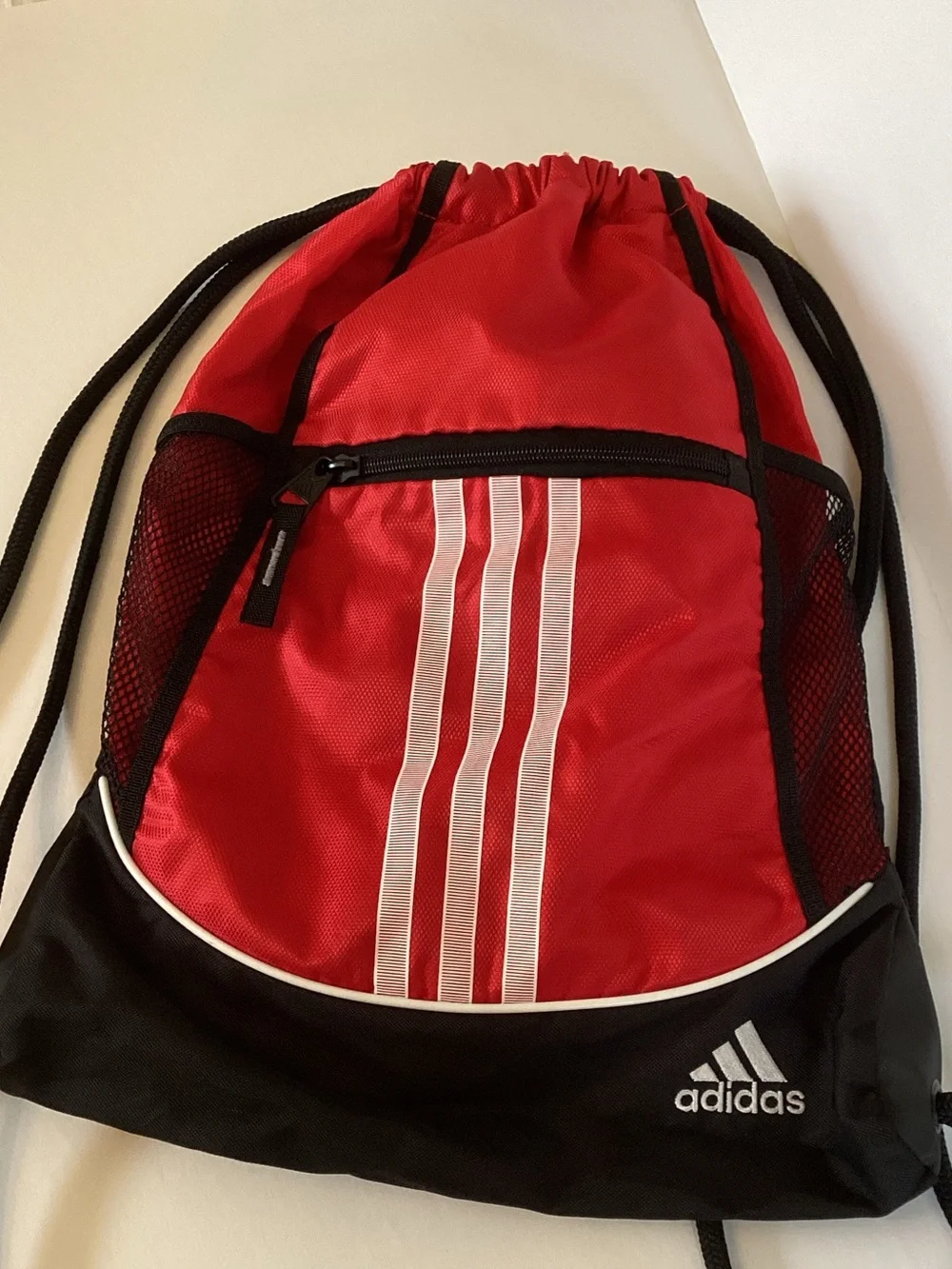 adidas Red and Black Drawstring Backpack with White Triple Stripes NWOT
